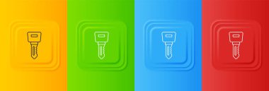 Beyaz Otel kapı kilidi simgesi renkli arkaplanda izole edildi. Kare düğmelere simgeleri yerleştir. Vektör.