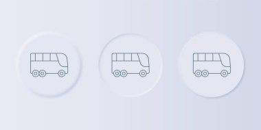 Gri arka planda gri otobüs simgesi izole edildi. Ulaşım konsepti. Otobüs turu nakliyesi. Turizm ya da kamu aracı sembolü. Kare düğmelere simgeleri yerleştir. Vektör.