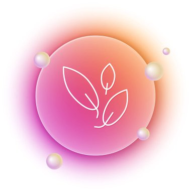 Beyaz arkaplanda izole edilmiş beyaz çay yaprağı simgesi. Çay yaprakları. Turuncu ve pembe eğimli çember arka planı. Vektör.