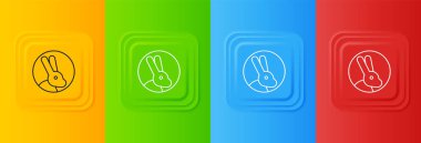 Beyaz hayvan zulmü yok. Renkli arka planda izole edilmiş tavşan ikonu var. Kare düğmelere simgeleri yerleştir. Vektör.