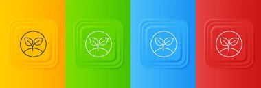 Beyaz Filiz simgesi renkli arkaplanda izole edildi. Tohum ve tohum. İşaret bırakıyor. Yaprak doğası. Kare düğmelere simgeleri yerleştir. Vektör.