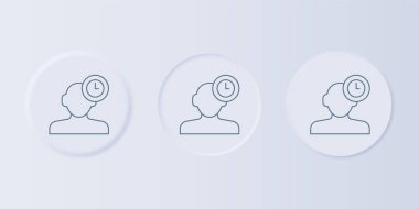 Gri arkaplanda gri uykusuzluk simgesi var. Kılcal damarlar ve gözbebekleri ile uyku bozukluğu. Yorgunluk ve stres. Kare düğmelere simgeleri yerleştir. Vektör.