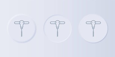 Gri arkaplanda gri şarap tirbuşon simgesi var. Kare düğmelere simgeleri yerleştir. Vektör.