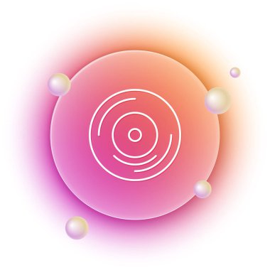 Beyaz Vinil disk simgesi beyaz arkaplanda izole edildi. Turuncu ve pembe eğimli çember arka planı. Vektör.