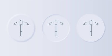 Gri arka planda gri Kazma simgesi izole edildi. Kare düğmelere simgeleri yerleştir. Vektör.