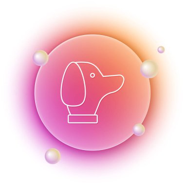 Beyaz Köpek simgesi beyaz arkaplanda izole edildi. Turuncu ve pembe eğimli çember arka planı. Vektör.