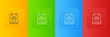 Renkli arkaplanda izole edilmiş beyaz takvim tımar simgesi. Olay hatırlatma sembolü. Kare düğmelere simgeleri yerleştir. Vektör.