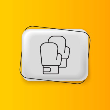 Sarı arka planda siyah boks eldiveni ikonu izole edildi. Gümüş dikdörtgen düğme. Vektör.