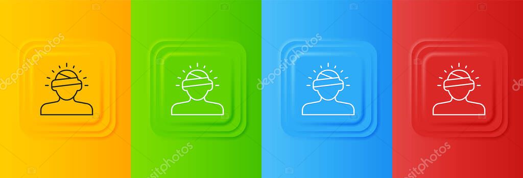 White Concussion, headache, dizziness, migraine icon isolated on colorful background. Set icons in square buttons. Vector.
