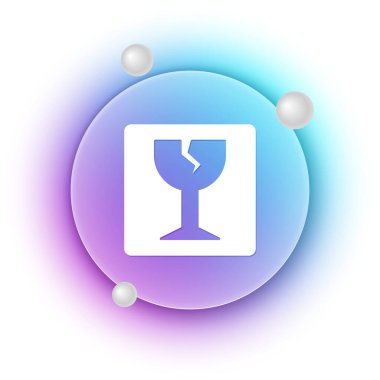 Beyaz arka planda izole edilmiş dağıtım kutuları simgesi için beyaz kırılgan cam sembol. Mavi ve mor eğimli çember arkaplan. Vektör.