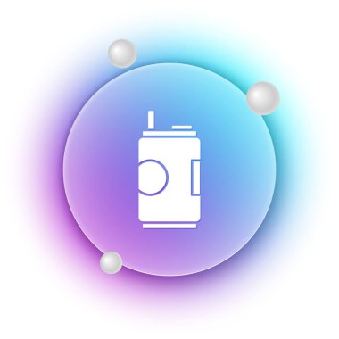 Beyaz arka planda izole edilmiş beyaz soda kutusu simgesi. Mavi ve mor eğimli çember arkaplan. Vektör.