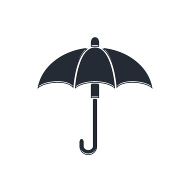 Beyaz arkaplanda izole edilmiş siyah klasik açık şemsiye simgesi. Yağmur koruma sembolü. Vektör.