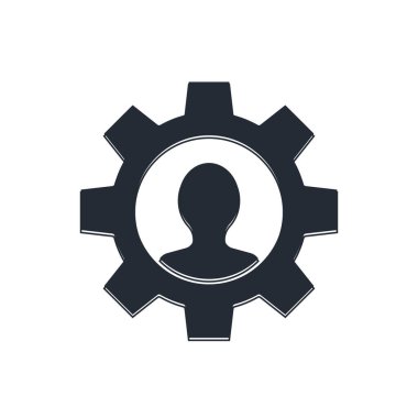 Siyah insan, beyaz arka planda izole edilmiş ikonun içindeki ekipmana sahip. Yapay zeka. Beyin işaretini düşünüyorum. Beynin sembol çalışması. Vektör.