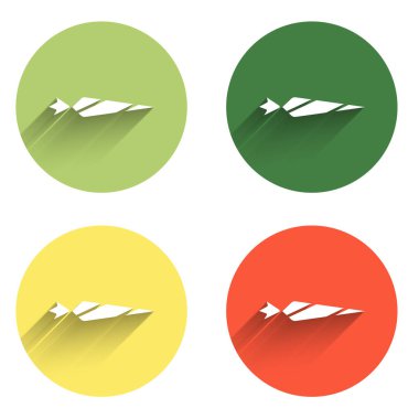 Esrar eklem yeri, izole edilmiş uzun gölge arkaplan sigara ikonu. Uyuşturuculu sigara, esrar sarılmış sigara. Renkli daire düğmesi. Vektör.