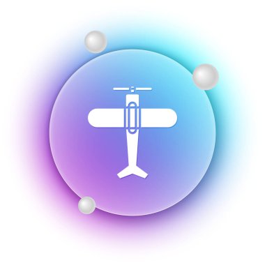 Beyaz düzlem simgesi beyaz arkaplanda izole edildi. Uçan uçak ikonu. Uçak tabelası. Mavi ve mor eğimli çember arkaplan. Vektör.