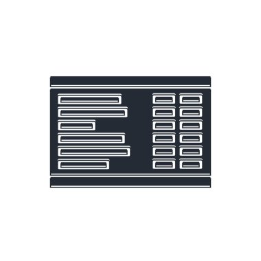 Siyah Havaalanı tahta simgesi beyaz arkaplanda izole edildi. Mekanik skor tabelası. Havaalanındaki reklam panosundaki uçuş bilgileri. Vektör.