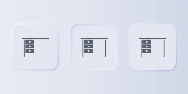 Gri Ofis masa simgesi gri arkaplanda izole edildi. Kare düğmelere simgeleri yerleştir. Vektör.