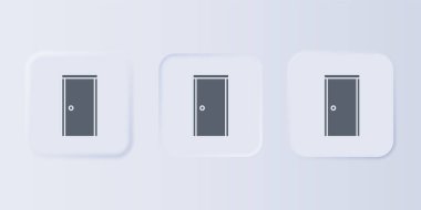 Gri kapaklı kapı simgesi gri arkaplanda izole edildi. Kare düğmelere simgeleri yerleştir. Vektör.