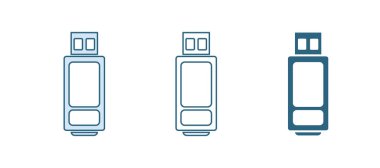 Beyaz arkaplanda mavi USB flash disk simgesi izole edildi. Vektör.