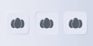 Gri arkaplanda gri Paskalya yumurtaları ikonu var. Mutlu Paskalyalar. Kare düğmelere simgeleri yerleştir. Vektör.