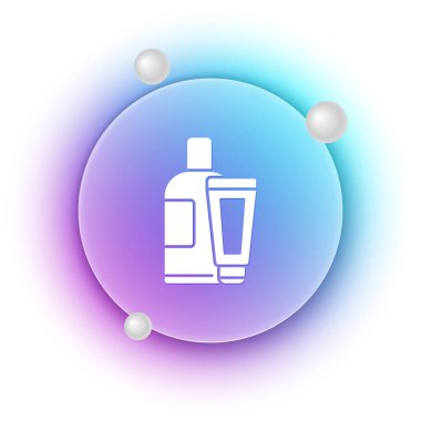 Beyaz arka planda beyaz krem ya da losyon kozmetik tüp ikonu var. Kadınlar için vücut bakım ürünleri. Mavi ve mor eğimli çember arkaplan. Vektör.