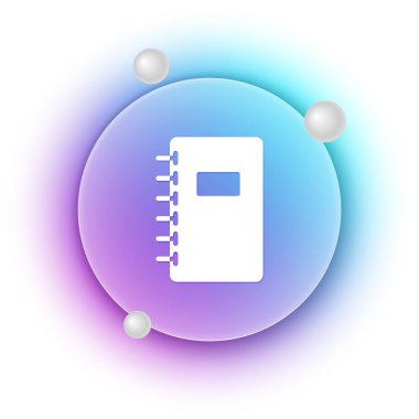 Beyaz Not Defteri simgesi beyaz arkaplanda izole edildi. Spiral not defteri simgesi. Okul defteri. Yazı tahtası. Okul günlüğü. Mavi ve mor eğimli çember arkaplan. Vektör.