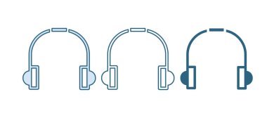 Mavi Kulaklık simgesi beyaz arkaplanda izole edildi. Kulaklıklar. Müzik, hizmet, iletişim ve operatör konsepti. Vektör.