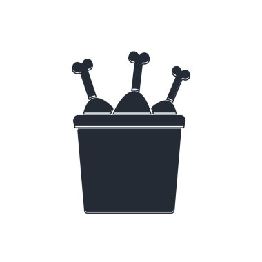 Beyaz arka planda izole edilmiş paket kutusundaki siyah tavuk bacağı. Tavuk budu. Vektör.