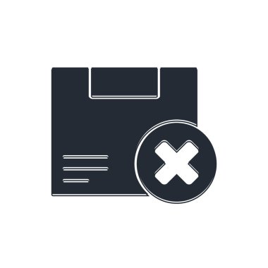 Siyah karton kutu ve beyaz arkaplanda izole edilmiş simgeyi sil. Kutu, paket, paket işareti. Teslimat ve ambalaj. Vektör.