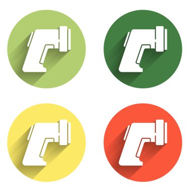 Kızılötesi ışık ikonu ile uzun gölge arkaplan izole edilmiş dijital temassız termometreyi ayarla. Renkli daire düğmesi. Vektör.