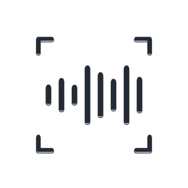 Siyah Ses tanımlama simgesi beyaz arkaplanda izole edildi. Kimlik tanıma için ses biyometrik kimlik doğrulaması. Siber güvenlik. Vektör.