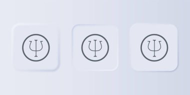 Gri arkaplanda gri psikoloji ikonu var. Psi sembolü. Akıl sağlığı konsepti, psikanaliz analizi ve psikoterapi. Kare düğmelere simgeleri yerleştir. Vektör.