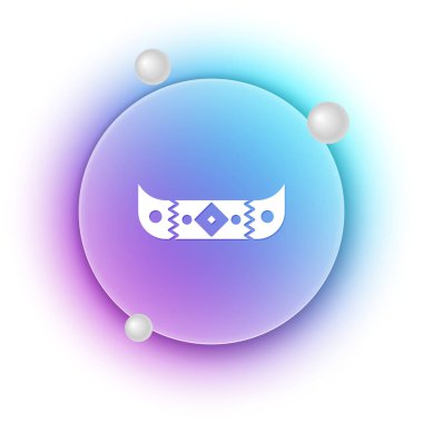 Beyaz arka planda beyaz kano ve kürek ikonu izole edildi. Balıkçılık ve turizm için kano. Açık hava aktiviteleri. Mavi ve mor eğimli çember arkaplan. Vektör.