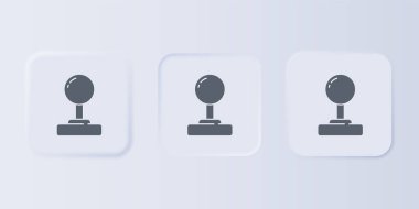 Atari makinesi simgesi için gri Joystick gri arkaplanda izole edilmiş. Joystick oyun alanı. Kare düğmelere simgeleri yerleştir. Vektör.