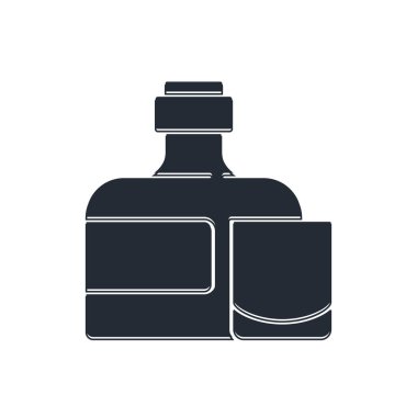 Siyah viski şişesi ve beyaz arka planda izole edilmiş cam ikon. Vektör.