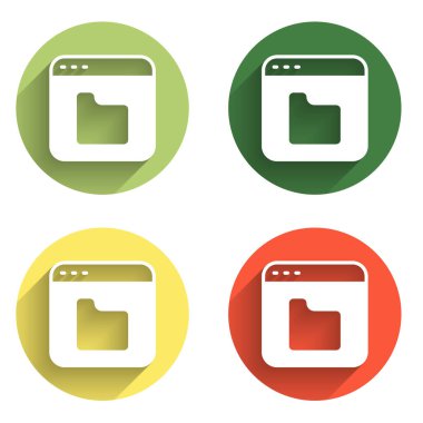 Tarayıcı dosya simgesini uzun gölge arkaplanı ile izole et. Renkli daire düğmesi. Vektör.