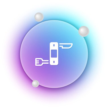 Beyaz İsviçre ordu bıçak ikonu beyaz arka planda izole. Çoklu alet, çok amaçlı çakı. Çok fonksiyonlu bir alet. Mavi ve mor eğimli çember arkaplan. Vektör.