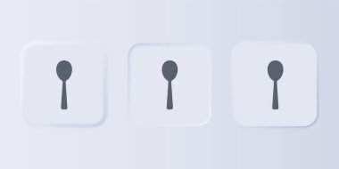 Gri arkaplanda gri kaşık simgesi izole edildi. Mutfak aletleri. Çatal bıçak seti. Kare düğmelere simgeleri yerleştir. Vektör.