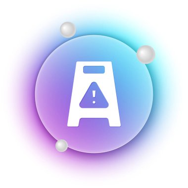 Beyaz ıslak zemin ve temizlik ikonu beyaz arka planda izole edildi. Temizlik hizmeti konsepti. Mavi ve mor eğimli çember arkaplan. Vektör.