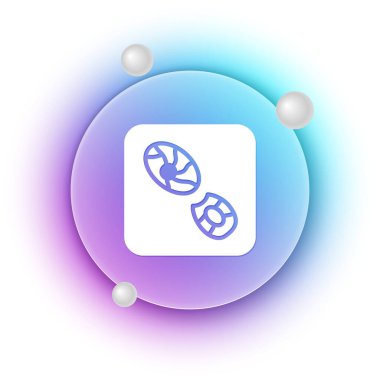 Beyaz insan ayak izleri, beyaz arka planda izole edilmiş ayakkabı ikonu. Ayakkabı tabanı. Mavi ve mor eğimli çember arkaplan. Vektör.