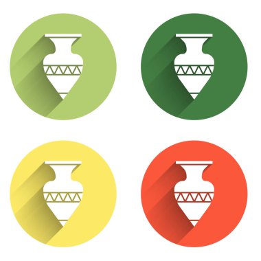 Eskiler 'in amfora simgesini uzun gölge arkaplanı ile izole et. Renkli daire düğmesi. Vektör.