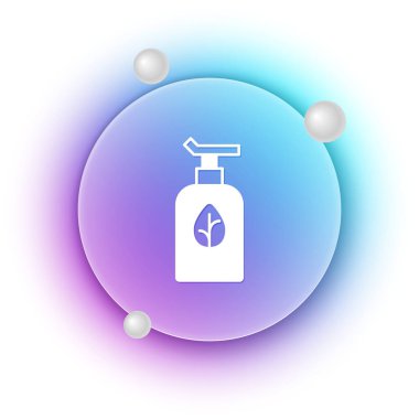 Beyaz organik kozmetik ikonu beyaz arka planda izole edilmiş. Vücut bakım ürünleri. Mavi ve mor eğimli çember arkaplan. Vektör.