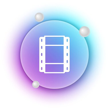 Beyaz arka planda Beyaz Oyun Görüntü simgesi izole edildi. Film şeridi tabelası. Mavi ve mor eğimli çember arkaplan. Vektör.