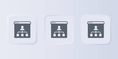 Grey Online eğitim ve mezuniyet ikonu gri arka planda izole edildi. İnternetteki öğretmen monitörde. Giyinme ve video semineri öğrenme. Kare düğmelere simgeleri yerleştir. Vektör.