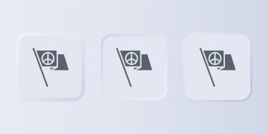 Gri arkaplanda Gri Barış simgesi izole edildi. Hippi barış sembolü. Kare düğmelere simgeleri yerleştir. Vektör.