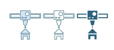 Mavi 3D yazıcı evi simgesi beyaz arkaplanda izole edildi. 3D baskı. Vektör.
