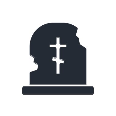 Beyaz arka planda izole edilmiş mezar taşı simgesine sahip Kara Mezar. Vektör.