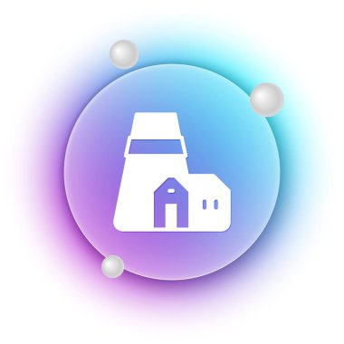 Beyaz Santral ve fabrika ikonu beyaz arka planda izole edildi. Enerji endüstrisi konsepti. Mavi ve mor eğimli çember arkaplan. Vektör.