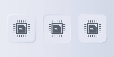 Gri arkaplanda mikro devre işlemci simgesi olan gri bilgisayar işlemcisi izole edildi. Devre kartlı çip ya da işlemci. Mikro işlemci. Kare düğmelere simgeleri yerleştir. Vektör.