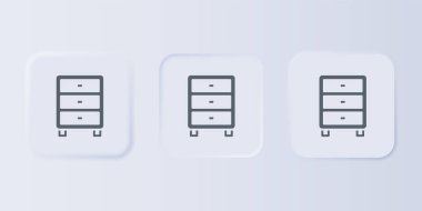 Gri arşiv kağıtlarının çekmece simgesi gri arkaplanda izole edilmiş. İçinde belgeler olan çekmece. Dosya dolabı çekmecesi. Ofis mobilyası. Kare düğmelere simgeleri yerleştir. Vektör.